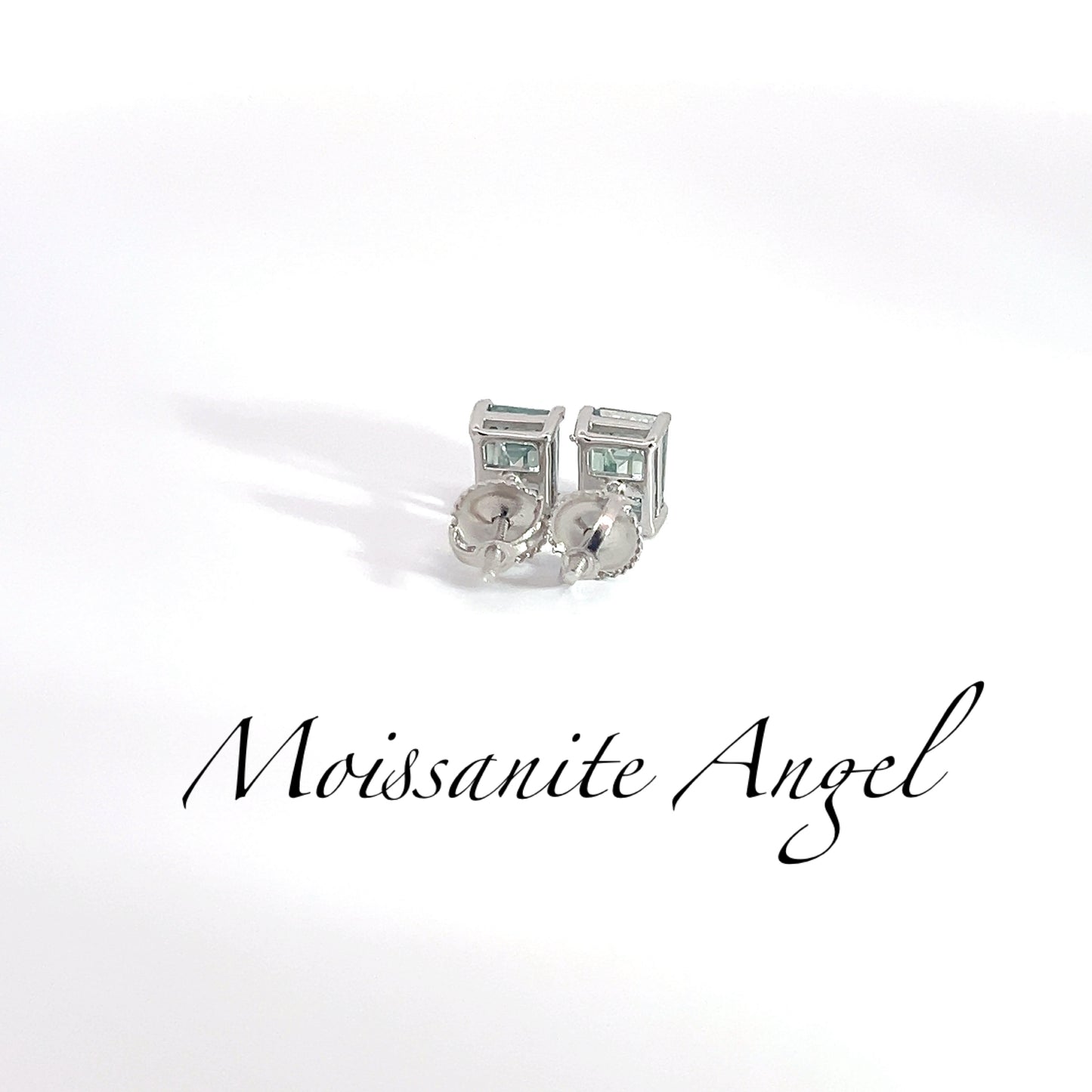 Blue green Emerald Cut Moissanite Stud Earrings