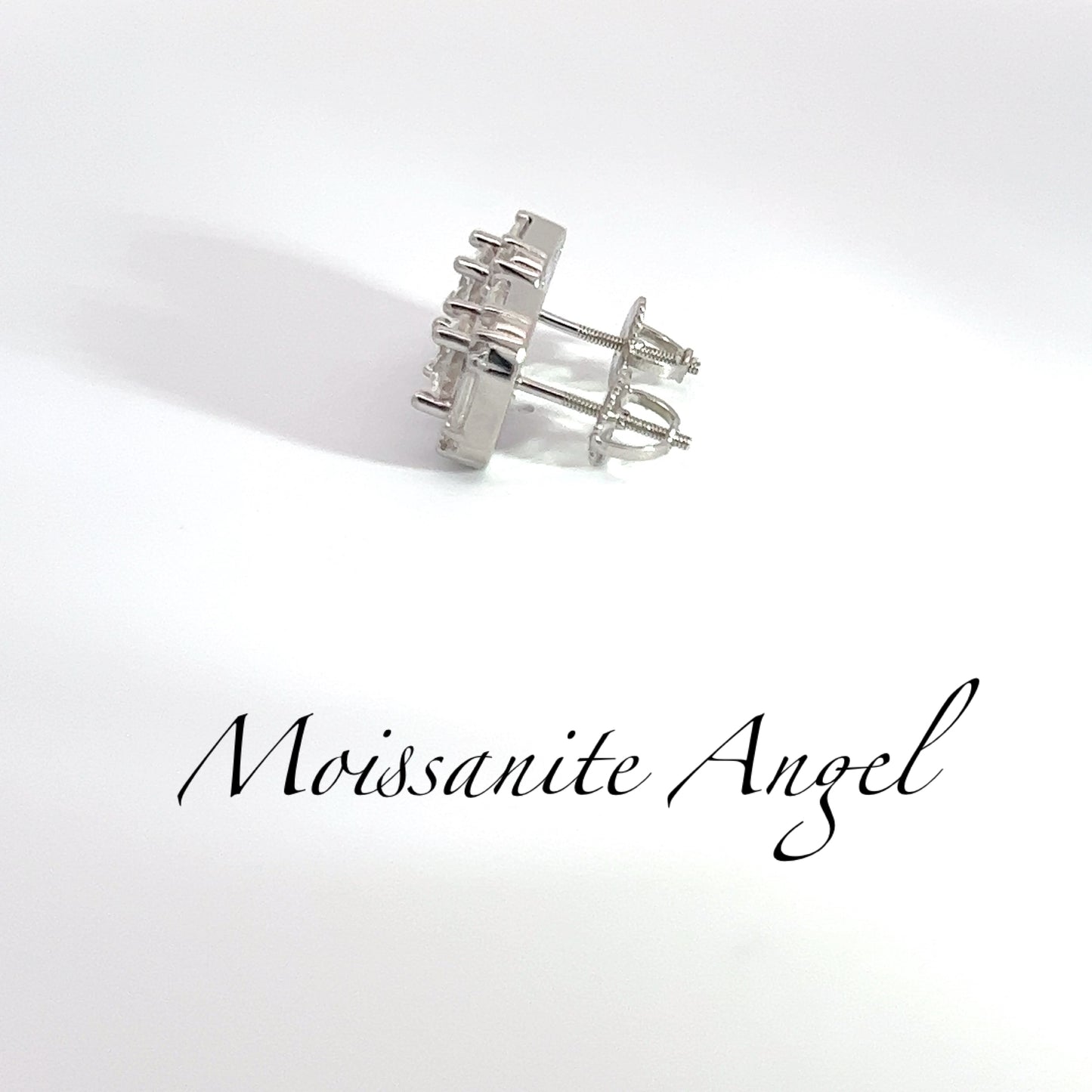 Moissanite earrings 3 Carats each ear Baguette & round stone style studs