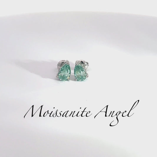 Moissanite green pear shaped earrings