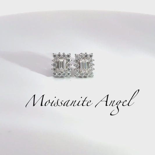 Fancy Emerald cut style Moissanite earrings