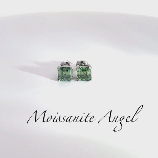 Moissanite green Asscher cut earrings