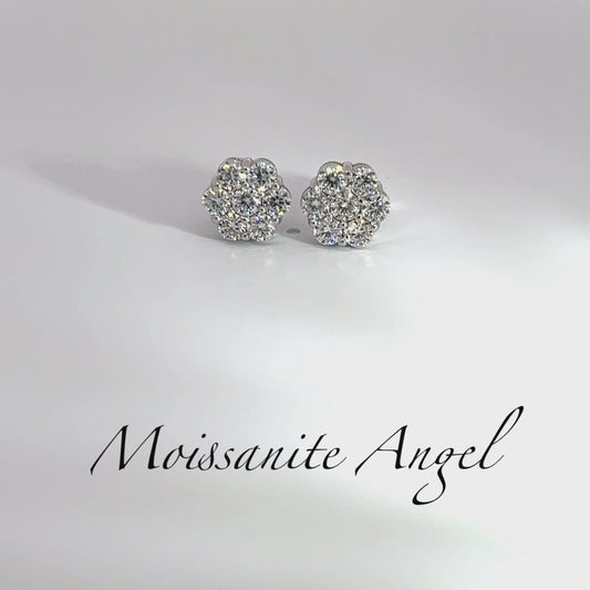 Moissanite Earrings Cluster set studs 2 carats each ear