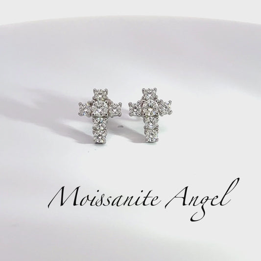 Moissanite earrings cross studs brilliant cut