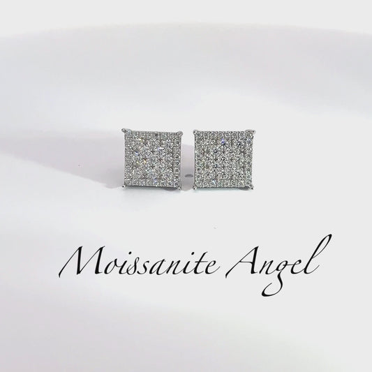 Moissanite square cluster earrings