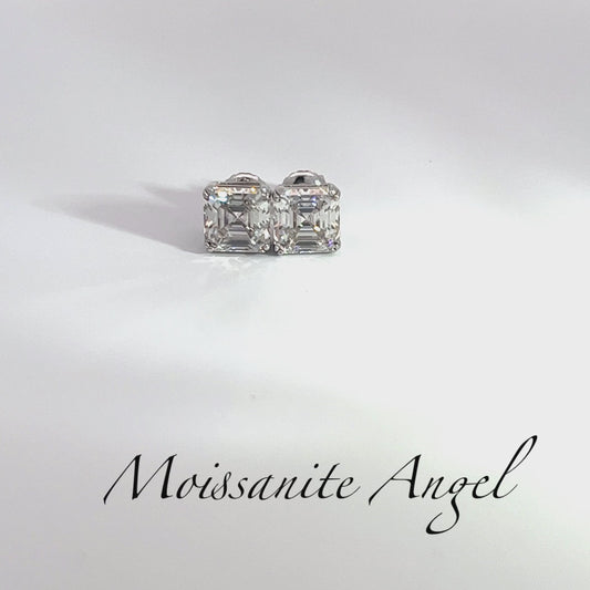 Moissanite Earrings Asscher Cut studs  4 CTW