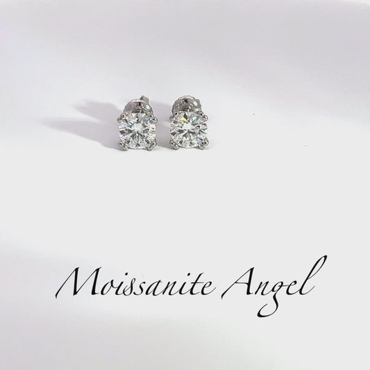 Moissanite earrings 4 double prong 6.5 mm brilliant cut studs - screw back earrings - 2 Carat total weight