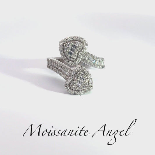 Moissanite fancy double heart ring