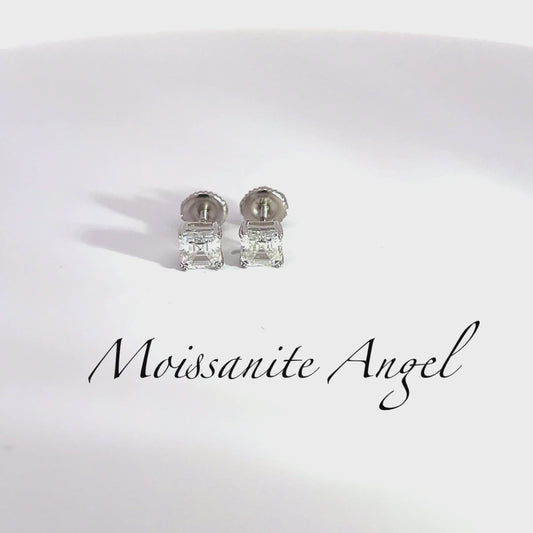 Moissanite Earrings Asscher Cut  studs 2 CTW