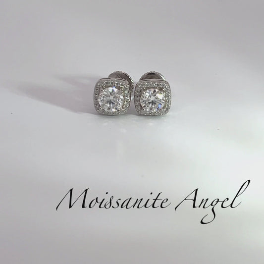 Stunning halo Moissanite stud earrings square brillant cut style