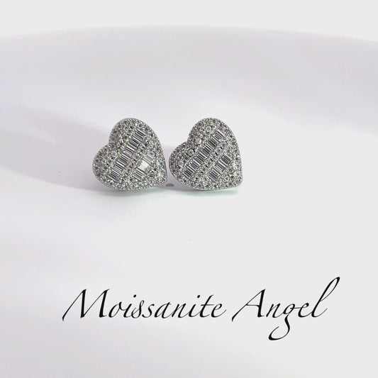 Moissanite heart shaped baguette earrings