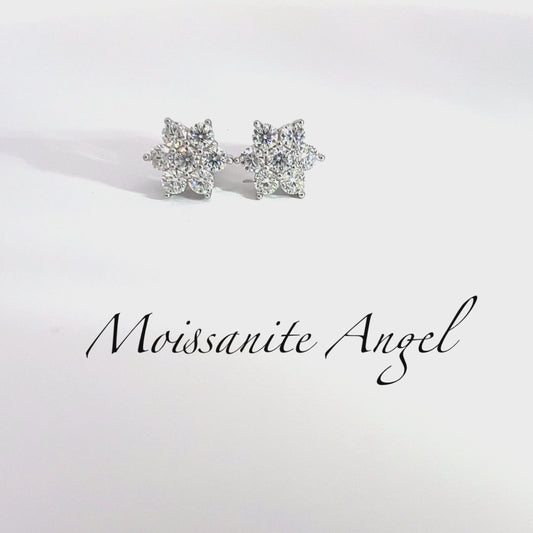 Moissanite earrings big precious cluster studs