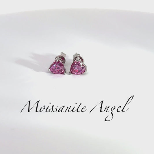 Pink moissanite studs heart shaped earrings 2CTW