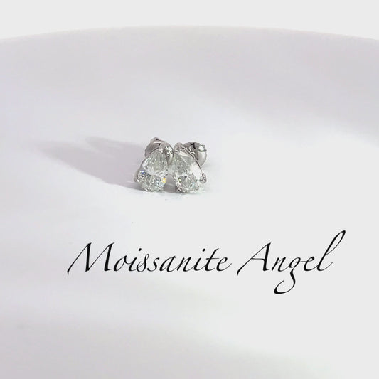 Moissanite Earrings Studs pear shaped 2 TCW