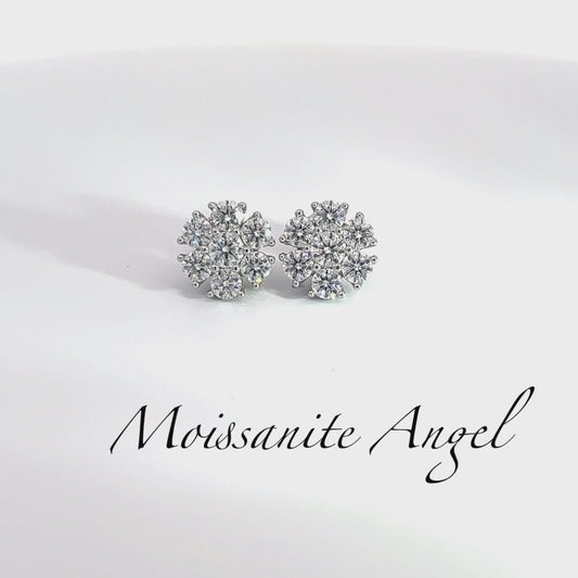 10mm Moissanite earrings flower cluster style studs