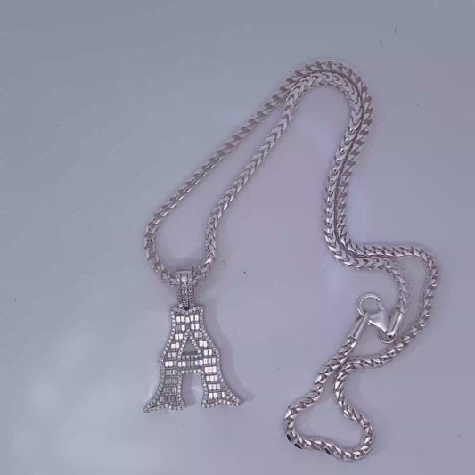 925 Silver Franco chain combo with Moissanite Letter A Pendant