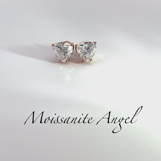 Moissanite earrings Solid 18k Rose Gold Heart Shaped Moissanite Earrings 4 CTW -Luxury Wedding Earrings - Anniversary Gift - Statement Studs