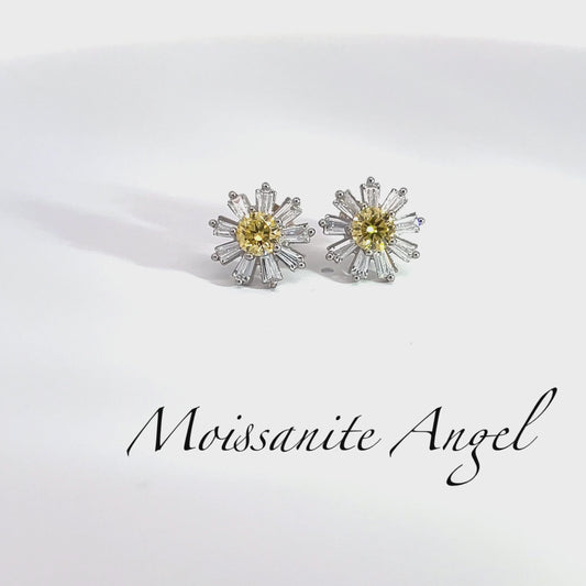 Yellow flower moissanite earrings