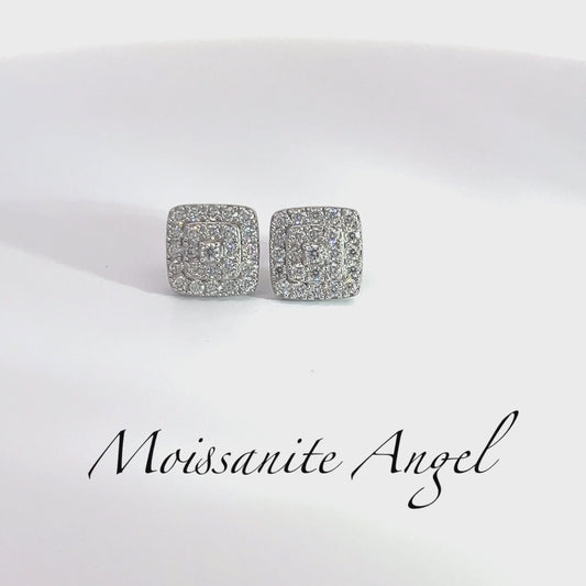 Moissanite square cluster set earrings