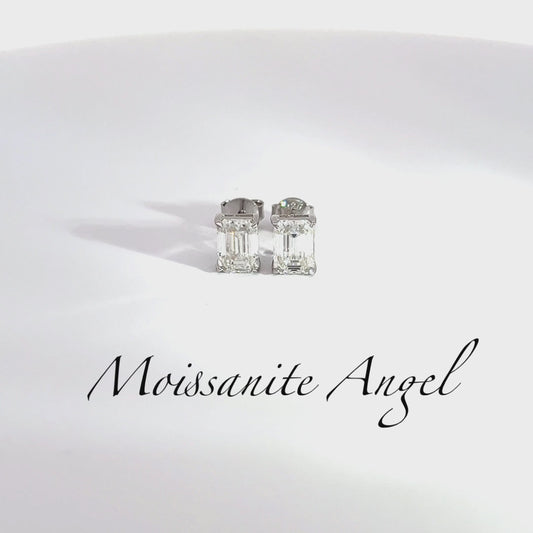 Moissanite earrings Emerald cut studs 2 carats Total weight